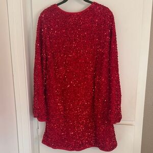 Red Sequin Long Sleeve Dress